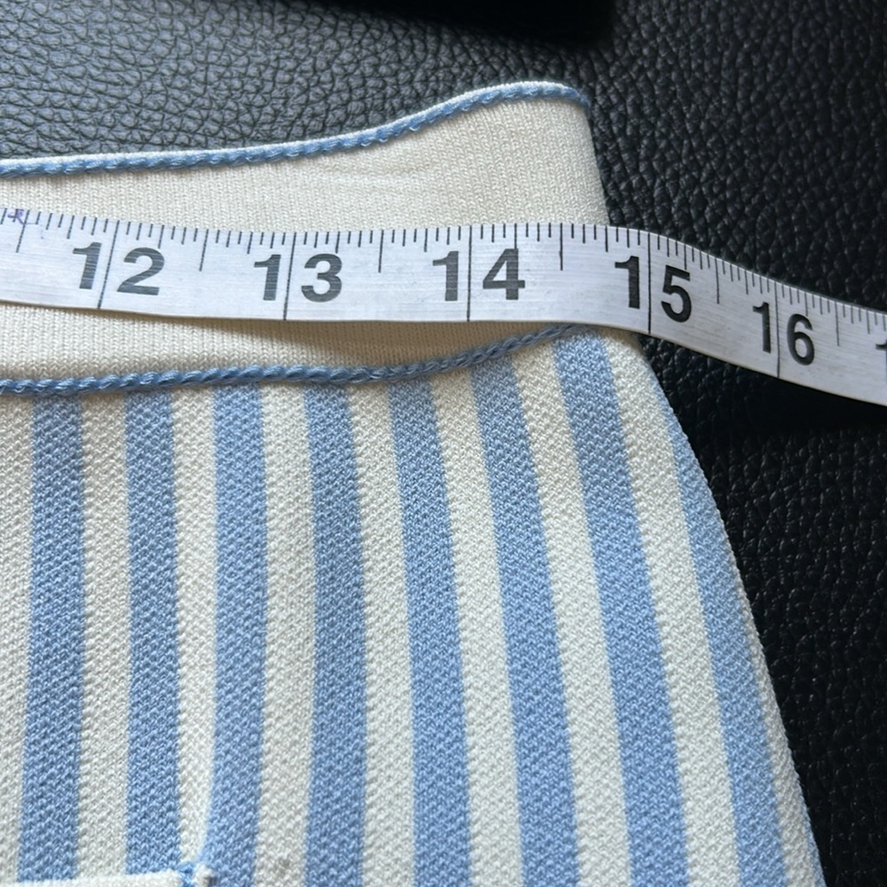 Sandro Paris Bleus Stripe print High rise Knitted Mini Skirt Pocket 42 US 10 NEW - Picture 11 of 13